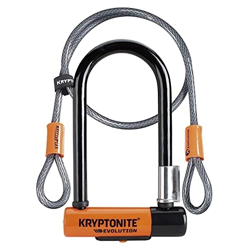 Bike Lock : Kryptonite Evolution Mini-7 Lock with Flex Cable and Bracket - Orange, 7-Inch