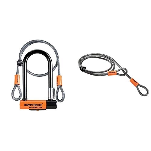 Bike Lock : Kryptonite Evolution Mini-7 Lock with Flex Cable and Bracket - Orange, 7-Inch & loop cable Krypto Flex 120 cm, ⌀10 mm, grey