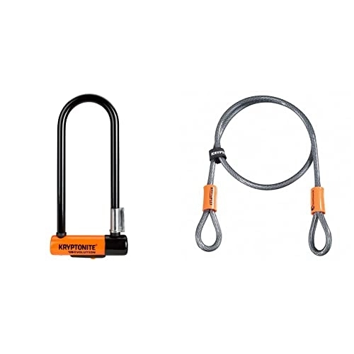 Bike Lock : Kryptonite Evolution Mini-9 Lock with Flex Frame U-Bracket - Orange, 9-Inch & Kryptoflex Cable with Double Loop Bike Lock Security, 10mm x 120cm, Silver / Orange