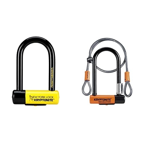 Bike Lock : Kryptonite New York FAHGETTABOUDIT Lock - Yellow, Mini & Evolution Mini-7 Lock with Flex Cable and Bracket - Orange, 7-Inch