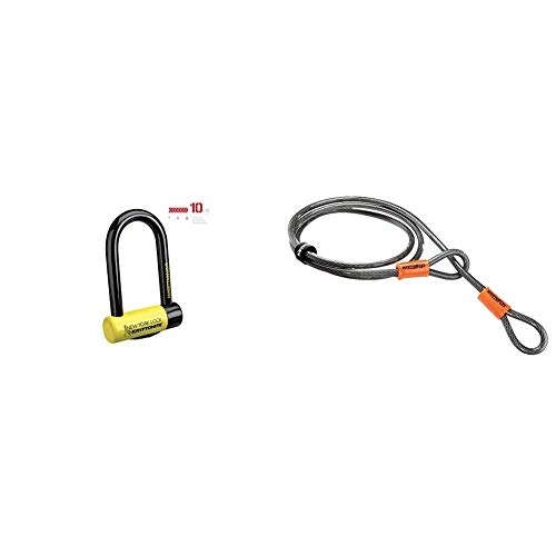 Bike Lock : Kryptonite New York FAHGETTABOUDIT Lock - Yellow, Mini & loop cable Krypto Flex 120 cm, ⌀10 mm, grey