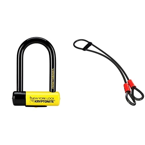 Bike Lock : Kryptonite New York FAHGETTABOUDIT Lock - Yellow, Mini & Loop Cable Krypto Flex 213cmx10mm, Grey