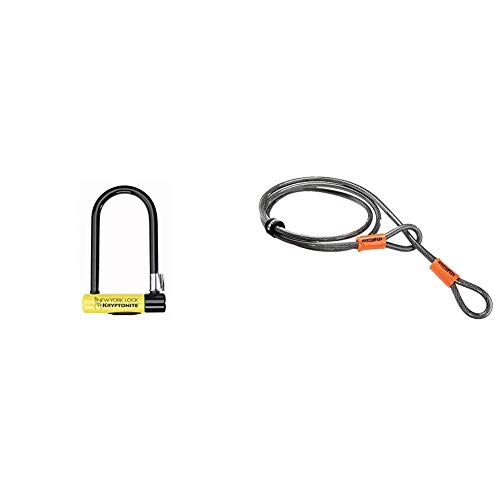 Bike Lock : Kryptonite New York Standard Lock with Flex Frame U-Bracket - Yellow, Standard Shackle & loop cable Krypto Flex 120 cm, 10 mm, grey