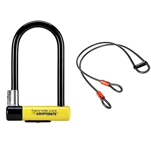 Bike Lock : Kryptonite New York Standard Lock with Flex Frame U-Bracket - Yellow, Standard Shackle & loop cable Krypto Flex 120 cm, ⌀10 mm, grey