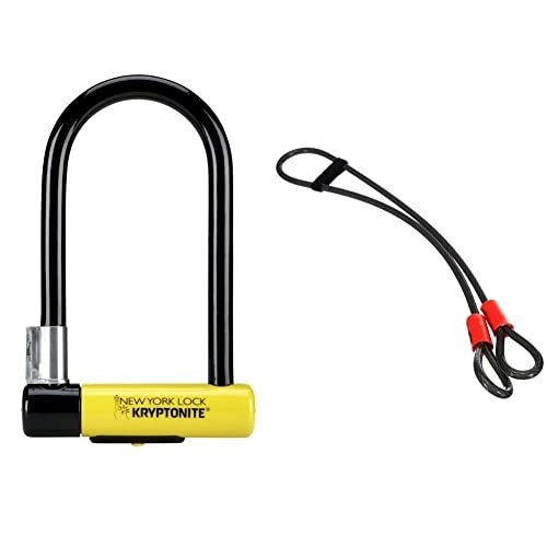 Bike Lock : Kryptonite New York Standard Lock with Flex Frame U-Bracket - Yellow, Standard Shackle & loop cable Krypto Flex 213cmx10mm, grey
