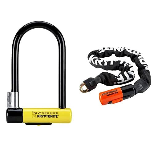 Bike Lock : Kryptonite New York Standard Lock with Flex Frame U-Bracket - Yellow, Standard Shackle & Unisex's Evolution Chain Lock, Black / Orange, 10mm x 90cm