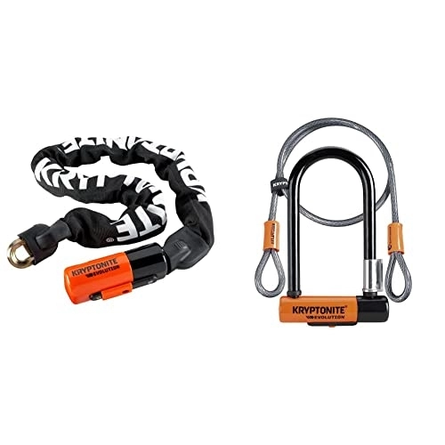 Bike Lock : Kryptonite Unisex's Evolution Chain Lock, Black / Orange, 10mm x 90cm & Evolution Mini-7 Lock with Flex Cable and Bracket - Orange, 7-Inch