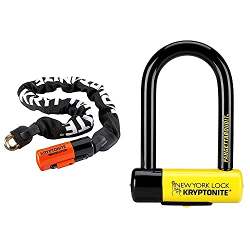 Bike Lock : Kryptonite Unisex's Evolution Chain Lock, Black / Orange, 10mm x 90cm & New York FAHGETTABOUDIT Lock - Yellow, Mini