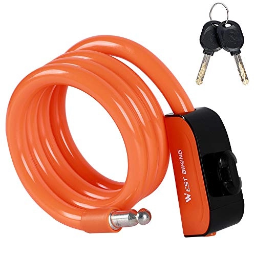 Bike Lock : KUANDARMX durable Bicycle Lock 120cm Cable Lock with 2 Keys and Metal Cable Bicycle Lock Heavy Load, Safe Combination for Bicycle Tricycle Scooter gift, Orange