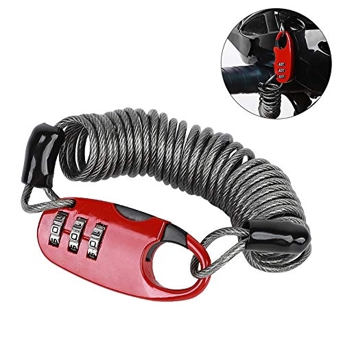 Bike Lock : KUANDARMX durable Bike Lock with 3-Digit Resettable Number, Mini Portable Anti-theft Bicycle Lock Cycling Combination Cable Lock Travel Luggage Locks Helmet Lock gift, Red