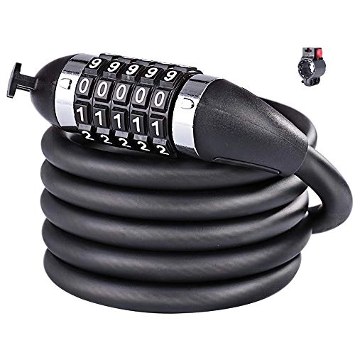 Bike Lock : KUANDARMX durable Bike Lock with 5-Digit Resettable Number, 180cm Heavy Duty Chain Lock, Combination Cable Lock For Bicycle, Scooter, Grills & Other Items That Need To Be Secured gift, A-1.8m