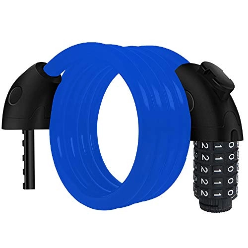 Bike Lock : KUANDARMX durable Bike Lock with 5-Digit Resettable Number, Heavy Duty Chain Lock, Combination Cable Lock For Bicycle, Scooter, Grills & Other Items That Need To Be Secured gift, Blue