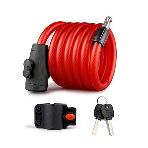 Bike Lock : LAIABOR Bicycle Lock, 1.8M Bicycle Lock with Key, Cable Lock, for Motorcycle Bicycle Door Gate Fence Secure Keys with Mounting Bracket, Red