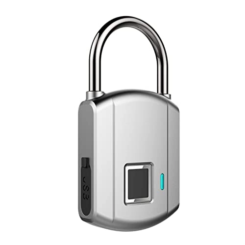 Bike Lock : LENSHAO Portable Anti Theft Bike Lock Bike Locks 2021 USB Rechargeable Anti-theft Fingerprint Door Lock Zinc Alloy Metal Security Padlock Quick Unlock For Gym Suitcase (Color : Gray)
