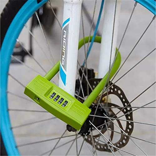 Bike Lock : LiChaoWen Bicycle Lock U-shaped Anti-theft Four-digit Code Lock Optional Wire Bicycle Lock Non-smart Electronic Lock Cycling lock (Color : Green, Size : One size)