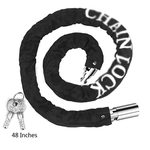 Bike Lock : Liutao Reinforced Metal Heavy Chain Lock Anti-hydraulic Anti-theft Security Anti-theft Reinforcement Protector (Color : Black, Size : 48inches)