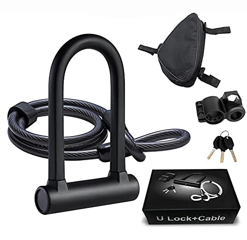 Bike Lock : LMNUY u lock for bicycle Strong Security U Lock with Steel Cable Bike Lock Combination Anti-theft Bicycle Bike Accessories for MTB, Road, Motorcycle, Chain bike lock (Color : STYLE 1)