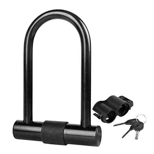 Bike Lock : Lock Bike U Lock Steel Lock Steel Mtb Road Bike Bicycle Anti Hydraulic Cable Lock Anti-Theft Heavy Duty Lock With Cable (U Lock) bike (Color : Black)