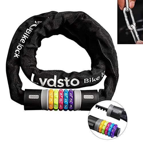 Bike Lock : Lydsto Bike Chain Lock 5-Digit Combination Anti-Theft Hardened Steel Tough Square Links Bicycle Lock for Motorcycle Door Gate Fence Grill (Black Grey)