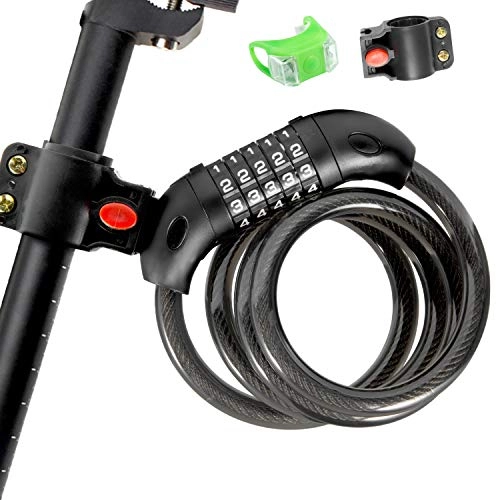 Bike Lock : Maojuee Bike Lock Cable, Sport Bike Lock High Security Bike Chain Lock 5 Digit Resettable Combination Coiling Cable Lock with Mounting Bracket, 1200mm x 12mm (Black)