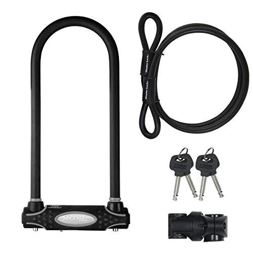 Bike Lock : Master Lock 8285EURDPRO Hardened Steel Heavy Duty Bike D Lock with Cable, Black, Large