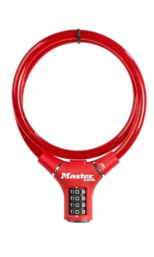 Bike Lock : Master Lock 90cm long x 12mm diameter set-your-own combination cable lock; red