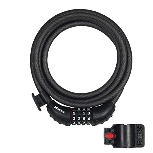 Bike Lock : MASTER LOCK Bike Cable Lock [Combination] [1.8 m Coiling Cable] [Outdoor] [Mounting Bracket] 8120EURDPRO - Ideal for Bike, Skateboards, Strollers, Lawnmowers and other Outdoor Equipment