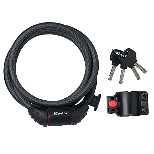 Bike Lock : MASTER LOCK Bike Cable Lock [Key] [1, 8 m Coiling Cable] [Outdoor] [Mounting Bracket] 8121EURDPRO - Ideal for Bike, Electric Bike, Skateboards, Strollers, Lawnmowers and other Outdoor Equipments
