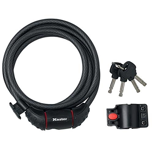 Bike Lock : MASTER LOCK Bike Cable Lock [Key] [1, 8 m Coiling Cable] [Outdoor] [Mounting Bracket] 8130EURDPRO - Ideal for Bike, Electric Bike, Skateboards, Strollers, Lawnmowers and other Outdoor Equipments
