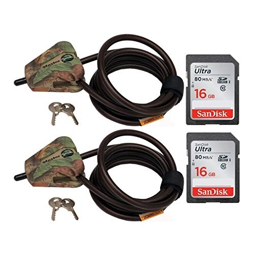 Bike Lock : Master Lock Cable Lock, Python Adjustable Keyed Cable Locks (2x), 6 ft., Camo, 8418DCAMO & 2 16GB SD Cards