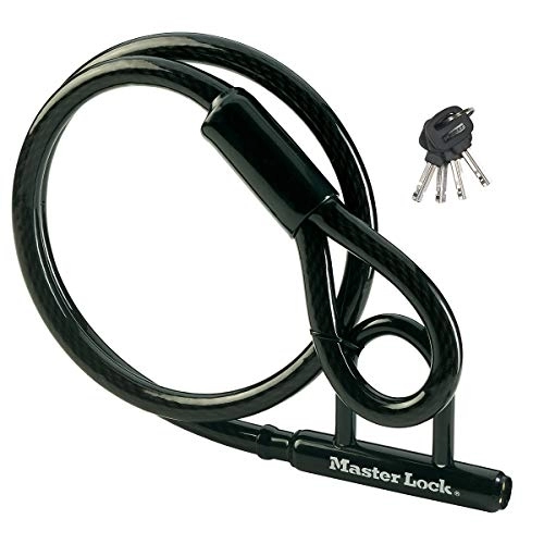 Bike Lock : MASTER LOCK Motorbike Cable Lock with Mini D Lock [Key] [1, 5 m Cable] [Outdoor] 8156EURDPS - Ideal for Motorbikes and Bicycles
