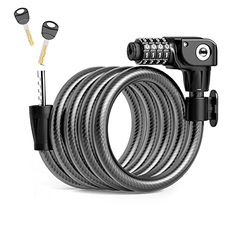 Bike Lock : MHUI Combination Bike Lock Cable 4-Digit Resettable Bike Cable Lock with Mounting Brackets and keys, Anti Theft Cable Locks for Scooters, black
