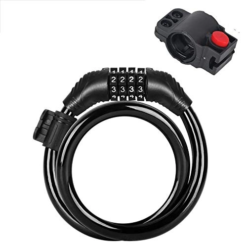 Bike Lock : MHXY Cable lock Mountain Bike Lock 5 Digit Code Combination Security Electric Cable Lock Anti-theft Cycling Bicycle Locks Bicycle Accessories Enhanced durability (Color : Black(65cm))