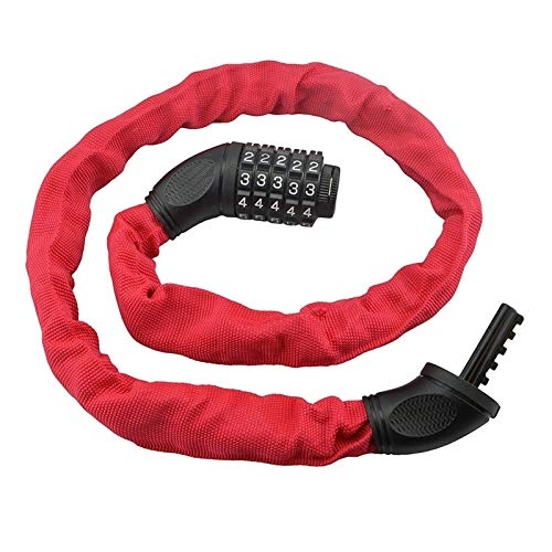 Bike Lock : MHXY Chain lock Chain Lock For Bike Anti-theft Steel Password Code Motorcycle Code Lock Cycling Electric Bicycle Accoessories high strength (Color : Red)
