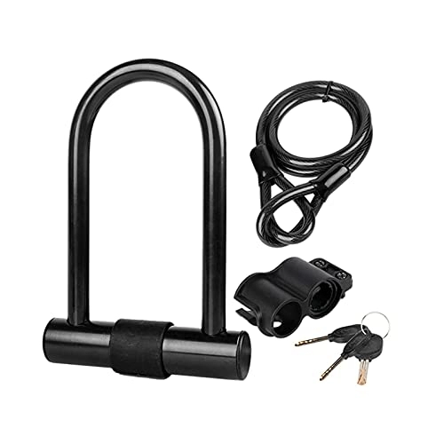 Bike Lock : mooderf Bike U Lock High Security Heavy Duty Shackle Bike Lock with 115cm Steel Flexible Cable and Sturdy Mounting Bracket for Bicycles, Motorcycles, Electric Bike, Scooter