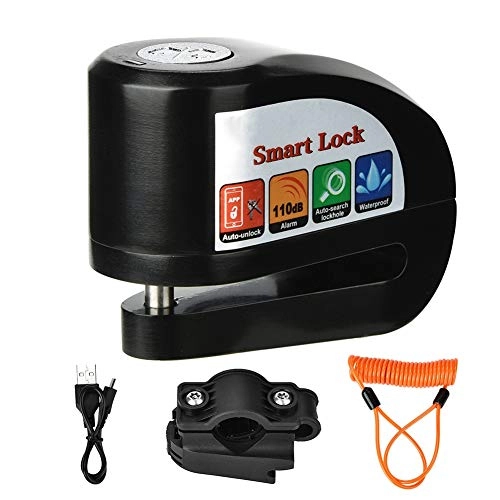 Bike Lock : Motorcycle Bike Alarm Disc Lock, Smart APP Keyless Auto-Theft Lock, Anti Theft Lock Security Disc Disk Lock, 110dB Alarm Sound(Lock+Lockframe+Rope)