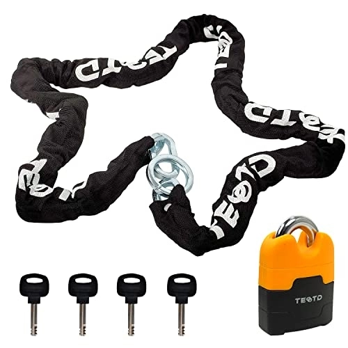 Bike Lock : Motorcycle Chain Lock 5.3feet / 160cm Long Heavy Duty Anti Theft Bike Chain Locks Security 10mm Thick Chain with Bright-colored Lock, Cut Proof Moped Lock with 4 Keys for Bicycle, Scooter(Updated Version)