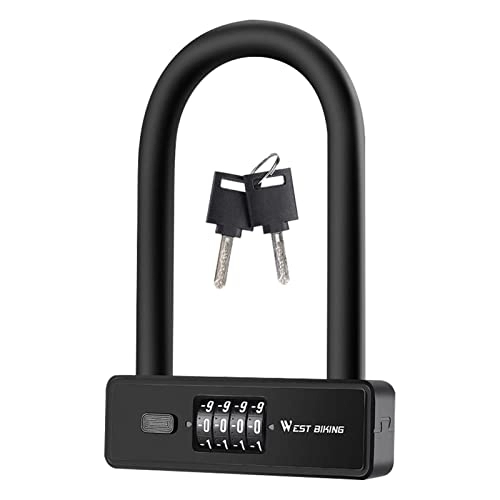 Bike Lock : Motorcycle Lock, Security Bicycle Combination U Lock with 2 Keys - Universal Scooter 4 Digit Lock for Security, Resettable Bicycle Lock for Electric Bike Gzales