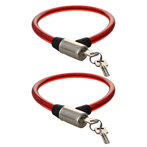 Bike Lock : MroMax 2 Pcs Red Plastic Cover Steel Wire Bicycle Cable Lock 63cm Long w Keys