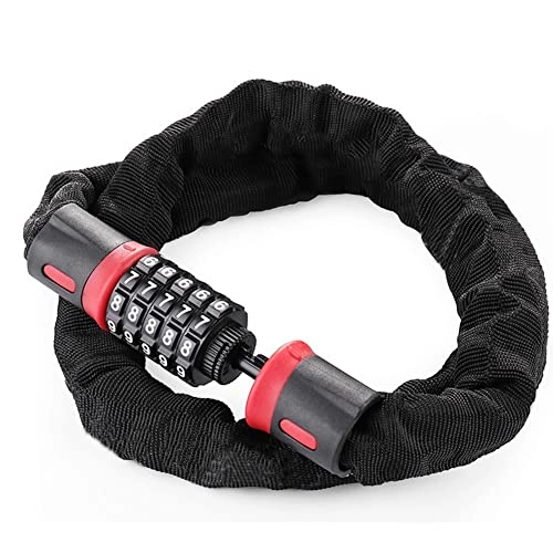 Bike Lock : MTB Bike Code Password Keyless 5 Numbers Chain Cable Lock Anti Theft Safety Combination Digital Locks Cycle Bicycle Accoessories (Color : 0.9m BlackRed)