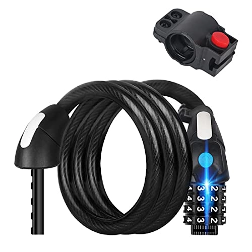 Bike Lock : MXSXN Bike Lock with LED Light, 125CM Bike Lock Cable Basic Self Coiling Resettable Combination 4 Digit Bike Cable Locks with Complimentary Mounting Bracket, B