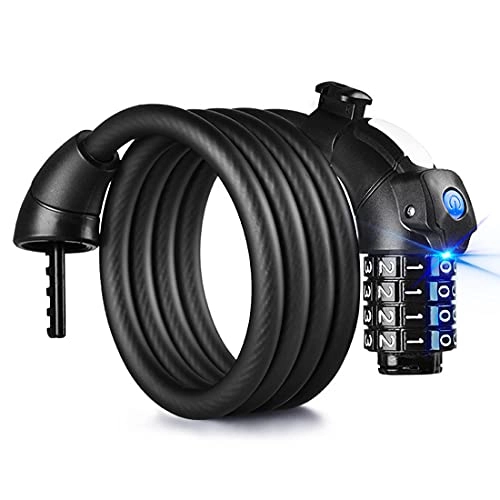 Bike Lock : MXSXN Bike Lock with LED Light, High Security Bicycle Cable Lock Bike Chain Lock 1.5M 4-Digit Code Combination Bike Lock for Bicycle Scooters