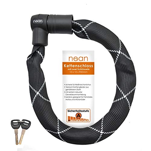 Bike Lock : nean bicycle chain lock with square chain links, fabric coating and 2 security keys 10 x 10 x 900 mm, black