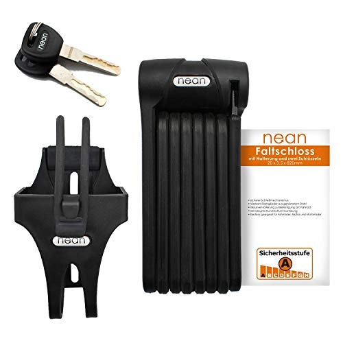 Bike Lock : nean Bicycle Folding Lock with Bracket and 2 Security Keys 20 x 3.5 x 820 mm Black