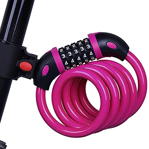 Bike Lock : NEHARO Bike Locks Universal Bicycle 5-digit Code Lock Bicycle Road Bike Lock Riding Equipment for MTB (Color : Pink, Size : 1.2x120cm)