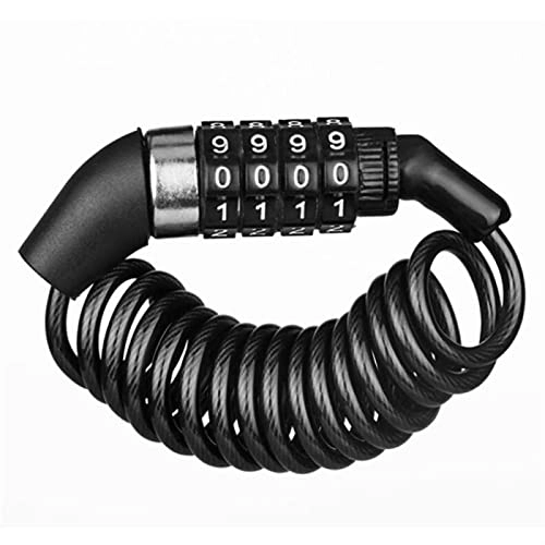 Bike Lock : NFEGSIYA Digit Password Lock Bicycle lock Password Device Anti-Theft Durable 4 Number Long Spring Wire Bike Motorcycle Riding Safety Lock Bicycle Accessories (Color : Black)
