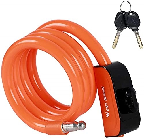 Bike Lock : NKTJFUR Bicycle Lock 120Cm Cable Lock with 2 Keys and Metal Cable Heavy Load, Safe Combination for Bicycle Tricycle Scooter, Blue (Color : Orange)