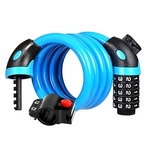 Bike Lock : Nvshiyk Bike Lock High Security Resettable Combination Lock High Security Bicycle Lock Cable With 5 Digits of Mounting Bracket for Bicycles Gates and Fences (Color : Blue, Size : 120cm)