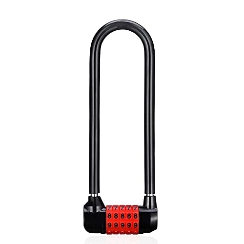 Bike Lock : OIUYT Security lock, U-Shaped Password Lock Bicycle Five-Password Lock Resettable Security Lock Password Luggage Bag Suit Hardware Bike Chain Lock (Color : Red) (Black)