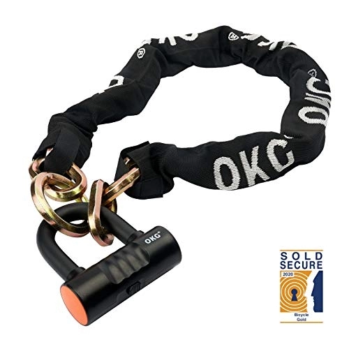 Bike Lock : OKG Heavy Duty Bike Chain Lock & Motorcycle Chain Lock, 8 lbs, 2.6ft x 15 / 32 inch Thick Cut Proof Security Chain Combo 16mm U Shackle Disk Lock, Ideal for Bicycles, Motorcycles, Mopeds and Scooters